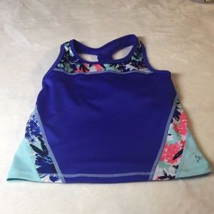 Gymgo 🌼 Girls  Blue Workout Athletic Top w/ Pink, Mint Green, Blue Flowers